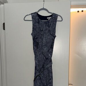 London Times Navy and White Floral Midi Dress